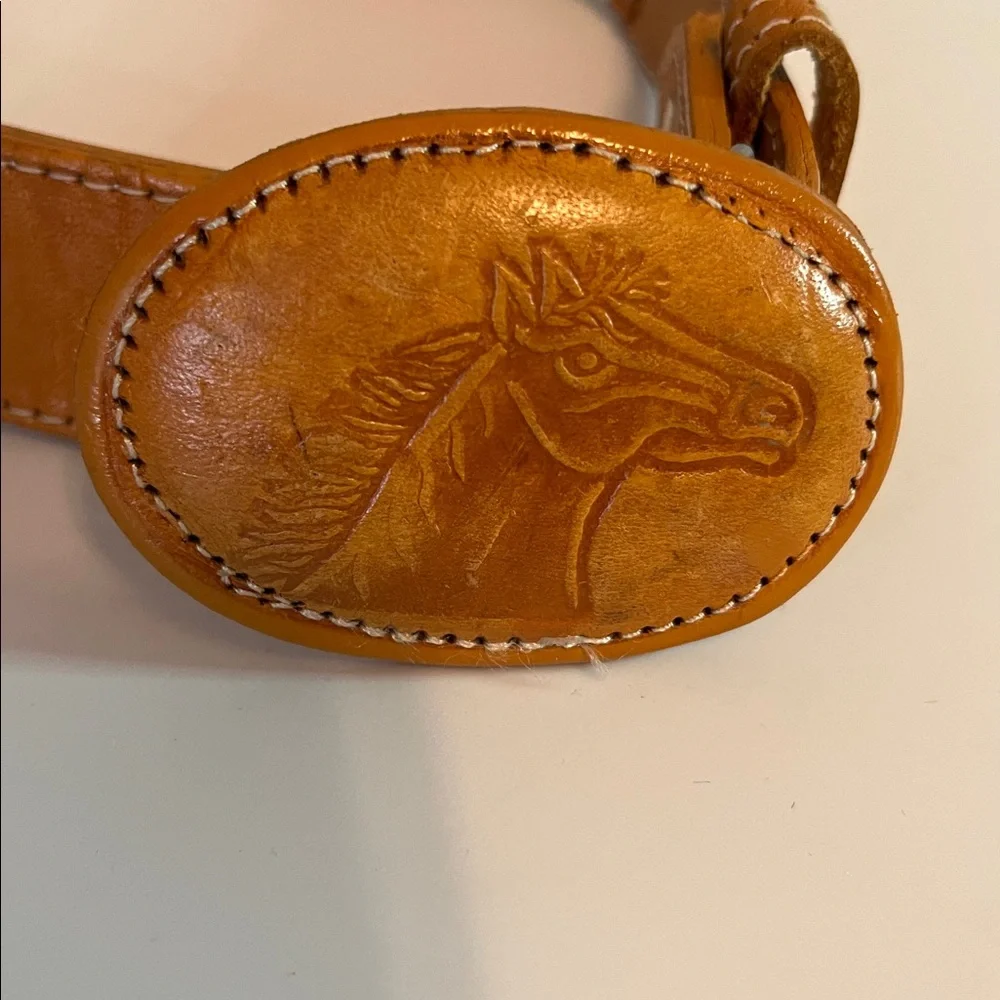 Vintage Leather Woven Rope‎ Horse Head Buckle Belt Size 22